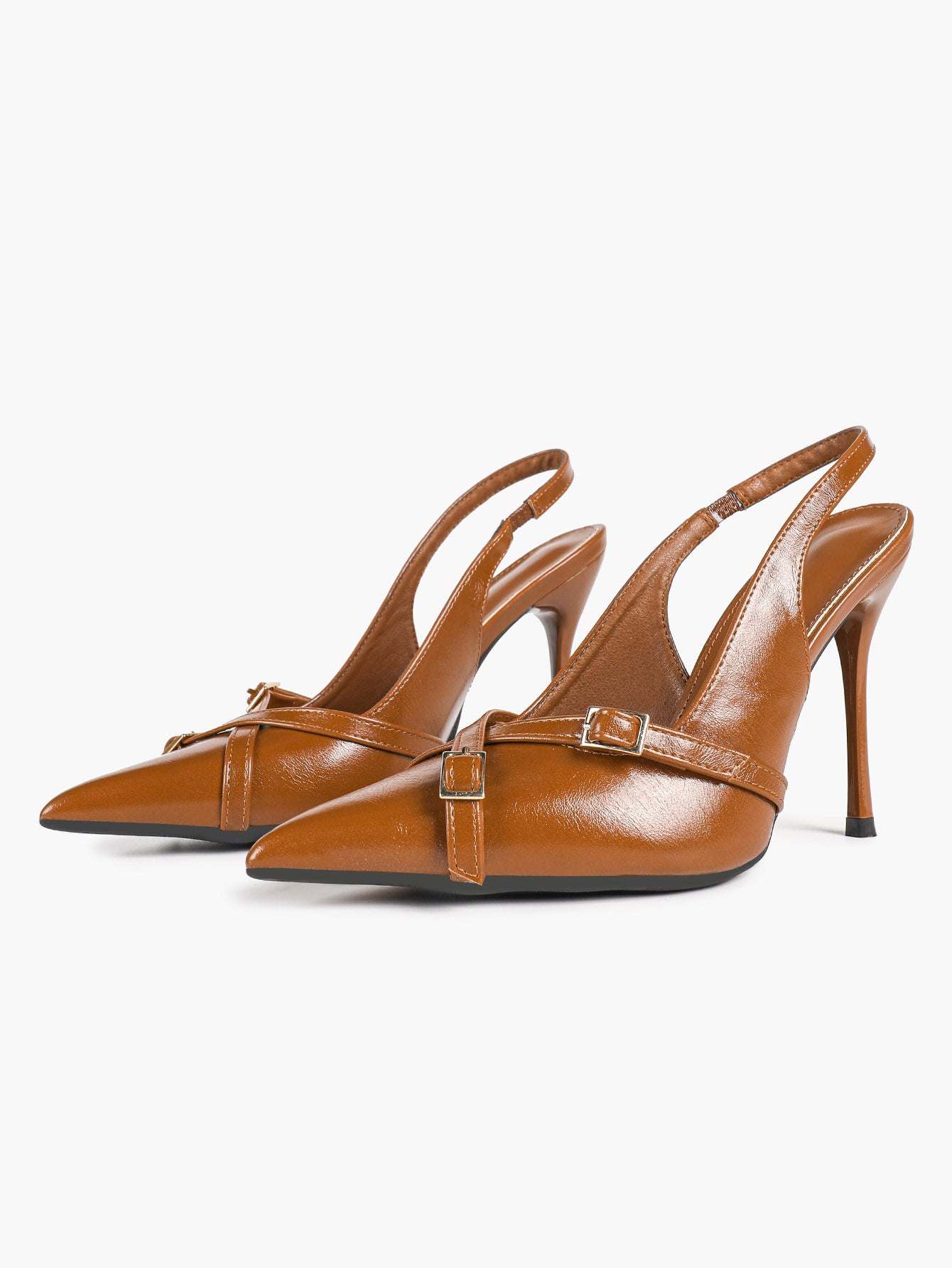 Pointed Toe Slingback Heels Patent Leather Black - Dressy Evening