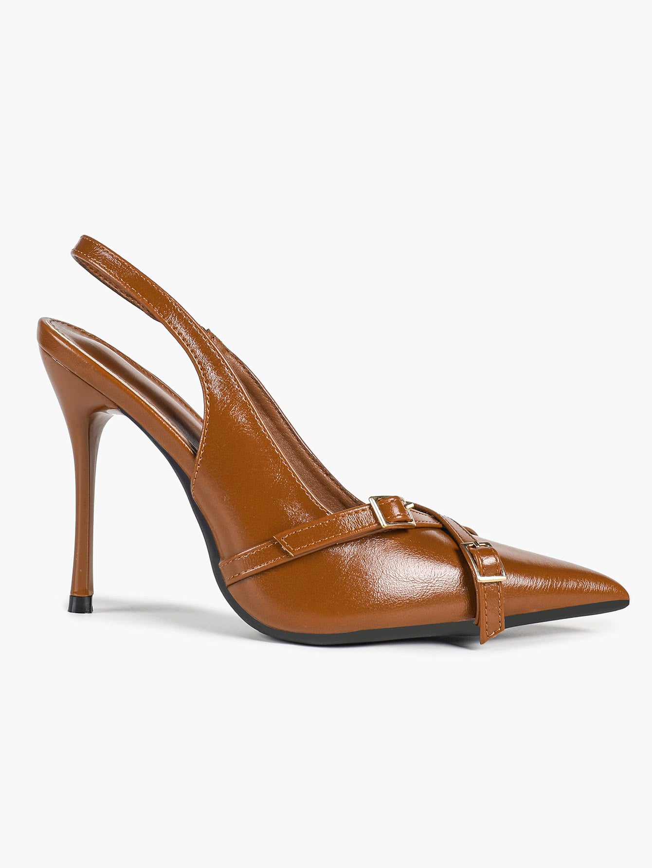 Pointed Toe Slingback Heels Patent Leather Black - Dressy Evening