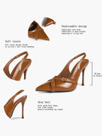 Pointed Toe Slingback Heels Patent Leather Black - Dressy Evening
