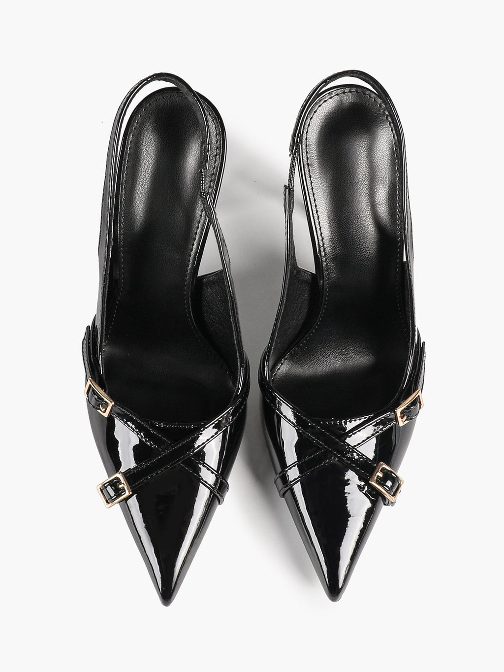 Pointed Toe Slingback Heels Patent Leather Black - Dressy Evening