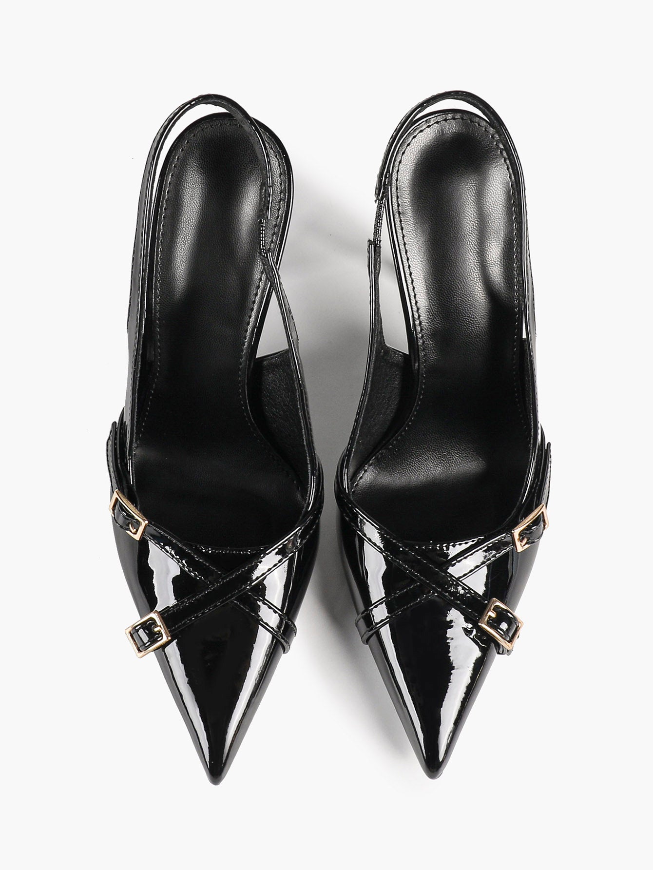 Pointed Toe Slingback Heels Patent Leather Black - Dressy Evening