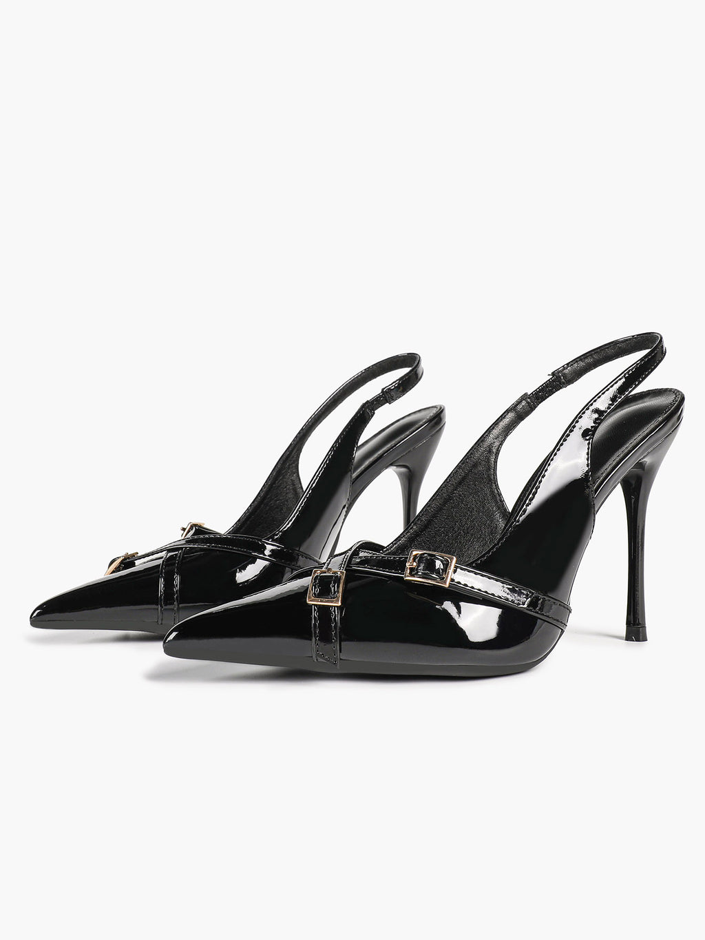 Pointed Toe Slingback Heels Patent Leather Black - Dressy Evening