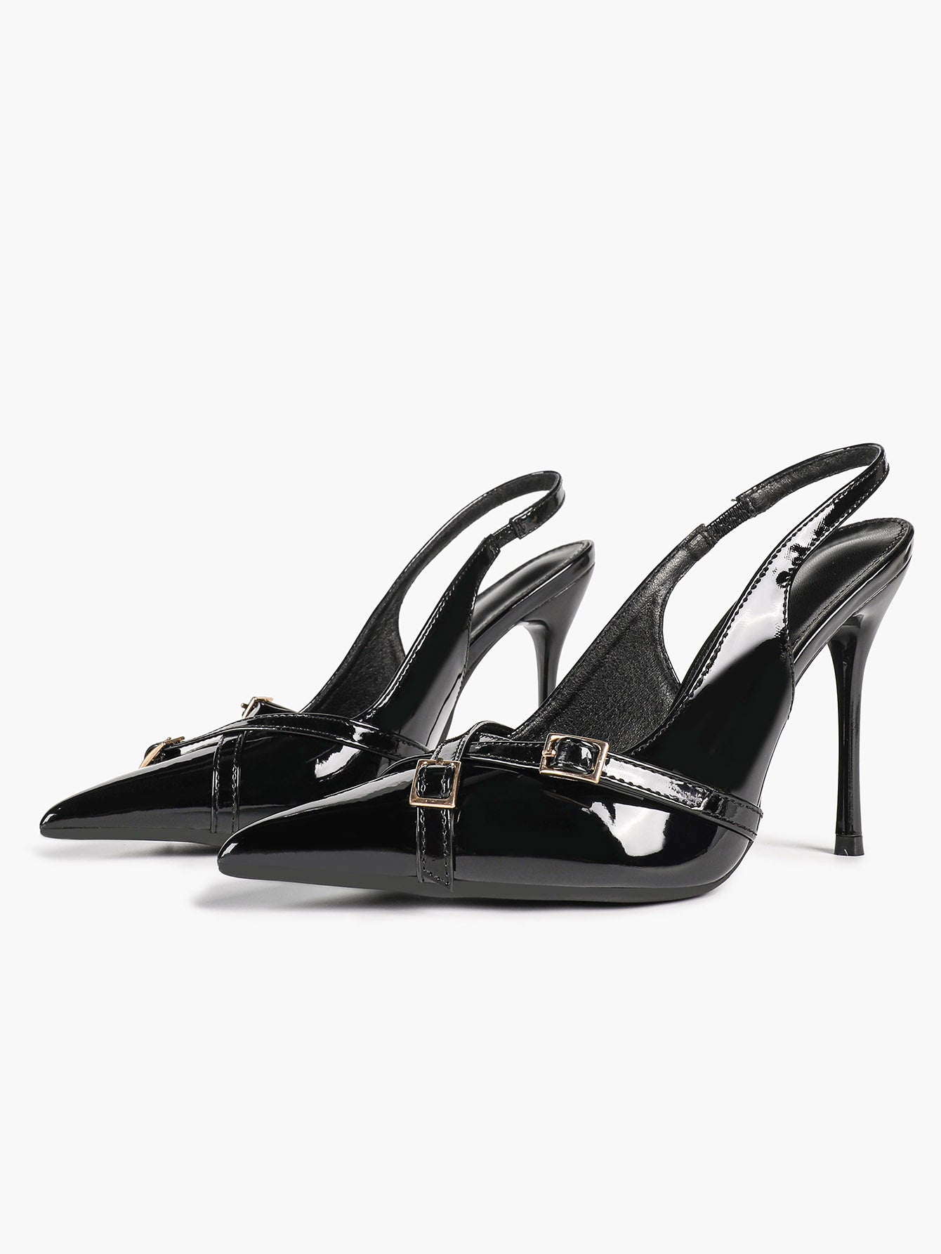 Pointed Toe Slingback Heels Patent Leather Black - Dressy Evening