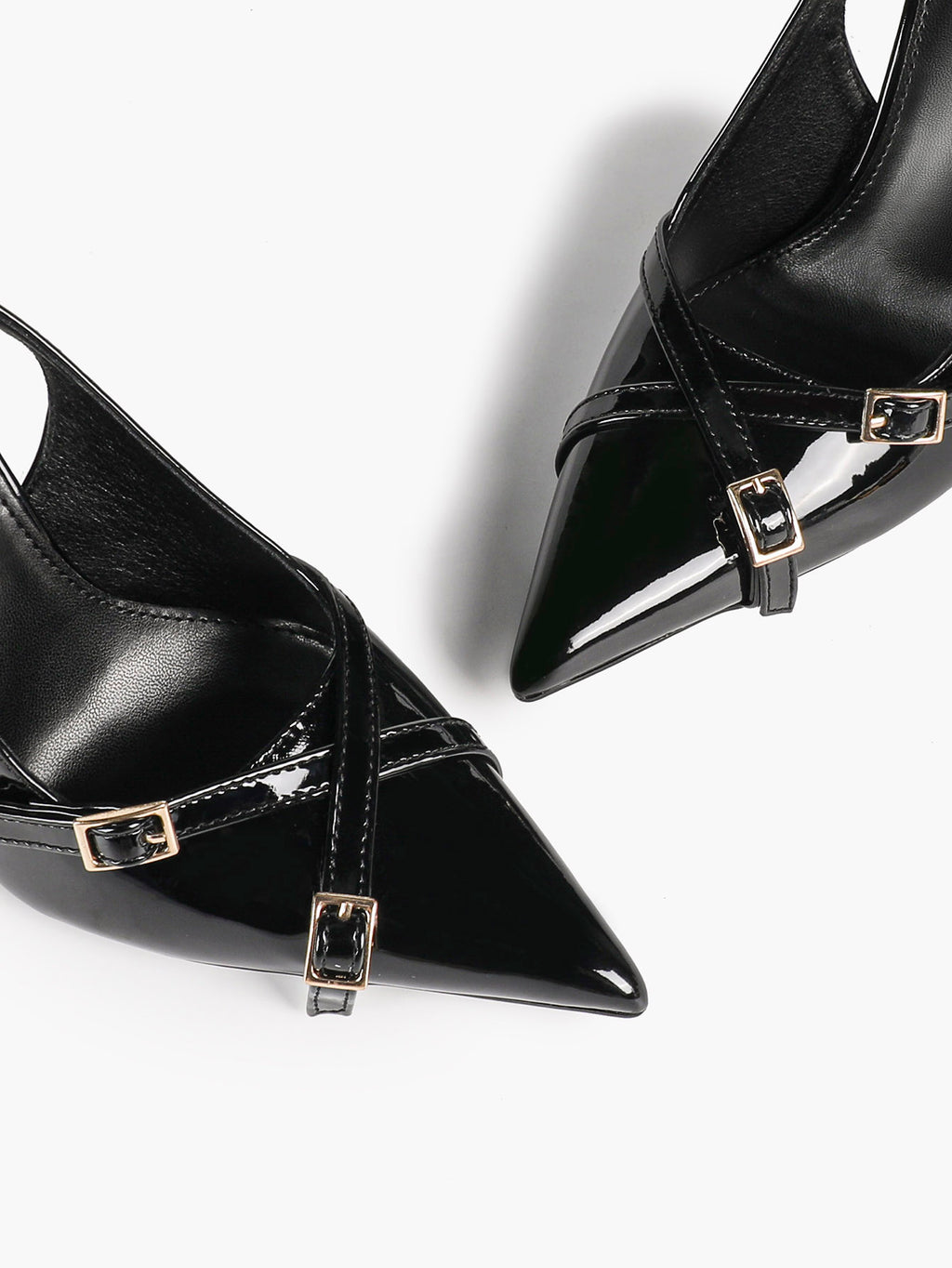 Pointed Toe Slingback Heels Patent Leather Black - Dressy Evening