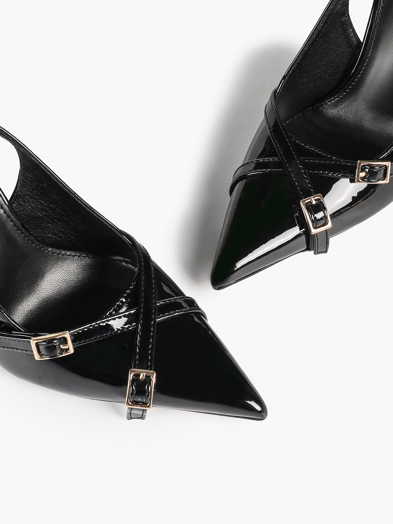 Pointed Toe Slingback Heels Patent Leather Black - Dressy Evening