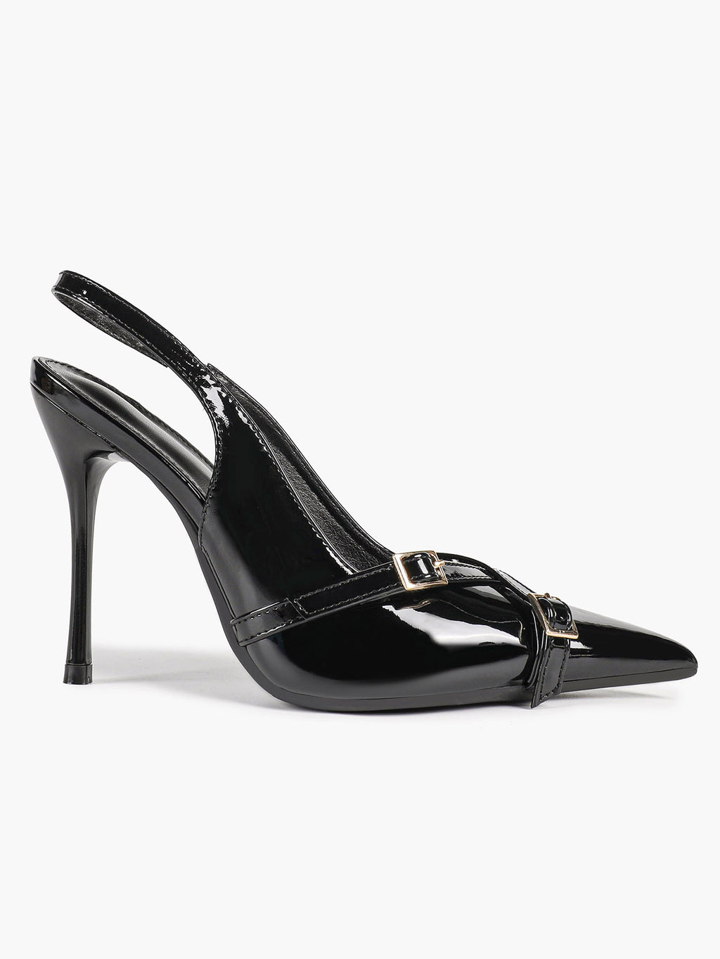 Pointed Toe Slingback Heels Patent Leather Black - Dressy Evening