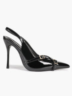 Pointed Toe Slingback Heels Patent Leather Black - Dressy Evening