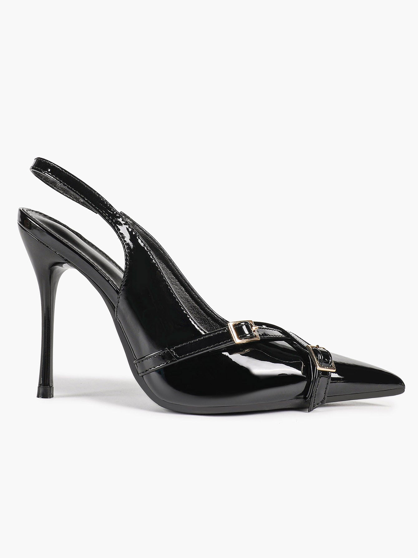 Pointed Toe Slingback Heels Patent Leather Black - Dressy Evening