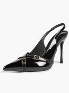 Pointed Toe Slingback Heels Patent Leather Black - Dressy Evening