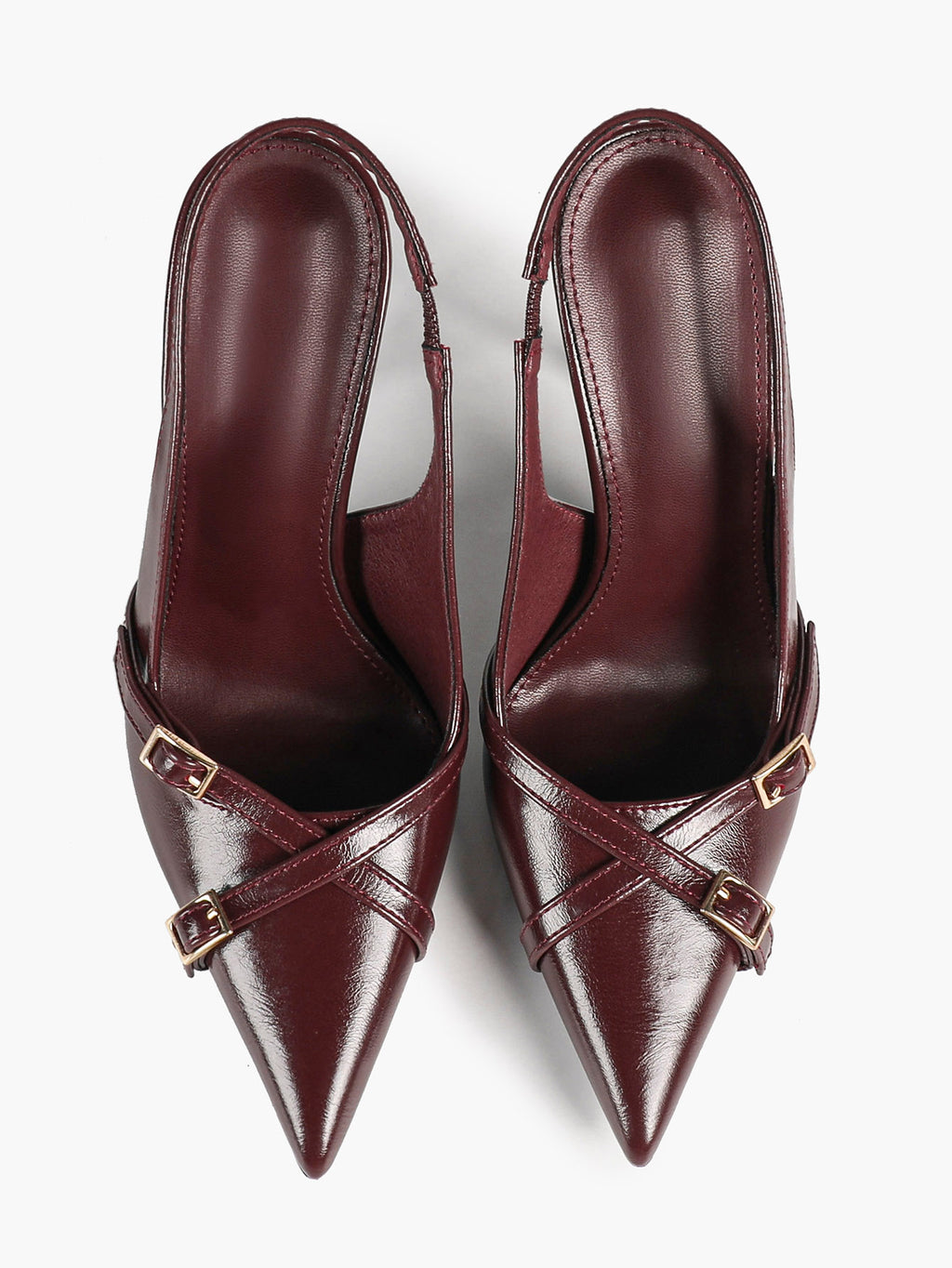 Pointed Toe Slingback Heels Patent Leather Black - Dressy Evening