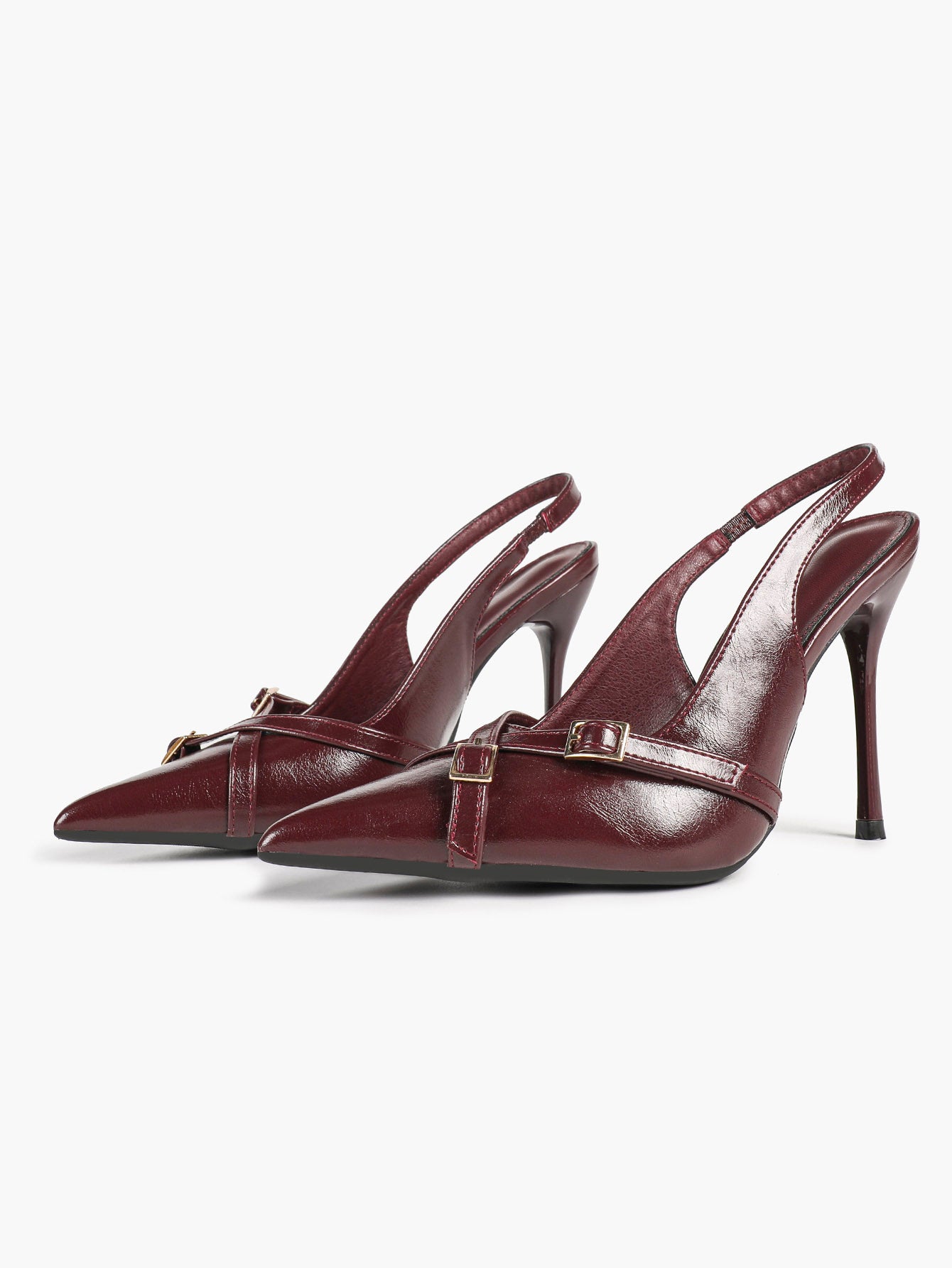 Pointed Toe Slingback Heels Patent Leather Black - Dressy Evening