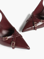 Pointed Toe Slingback Heels Patent Leather Black - Dressy Evening