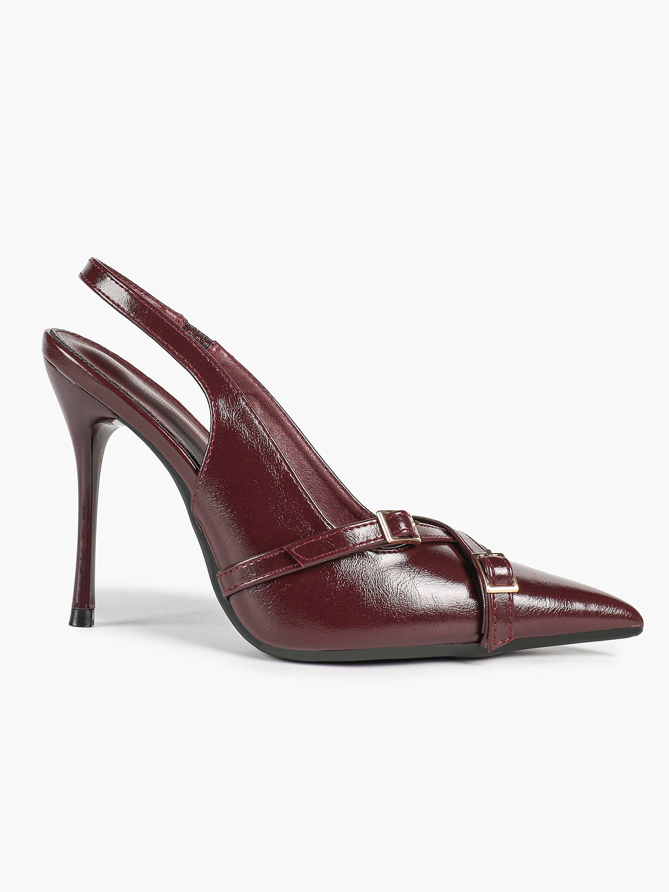 Pointed Toe Slingback Heels Patent Leather Black - Dressy Evening