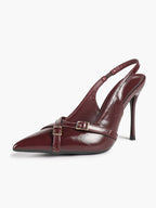 Pointed Toe Slingback Heels Patent Leather Black - Dressy Evening