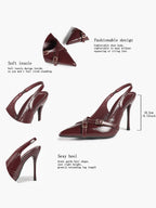 Pointed Toe Slingback Heels Patent Leather Black - Dressy Evening