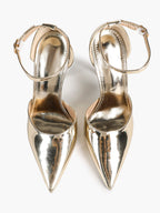 Pointed Toe Gold Metallic Side Cutout Ankle Strap Stiletto Fashion Party Date Night