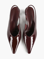 Burgundy Pointed Toe Flared Heel Pumps Slingback High Heels Evening Office Shoes