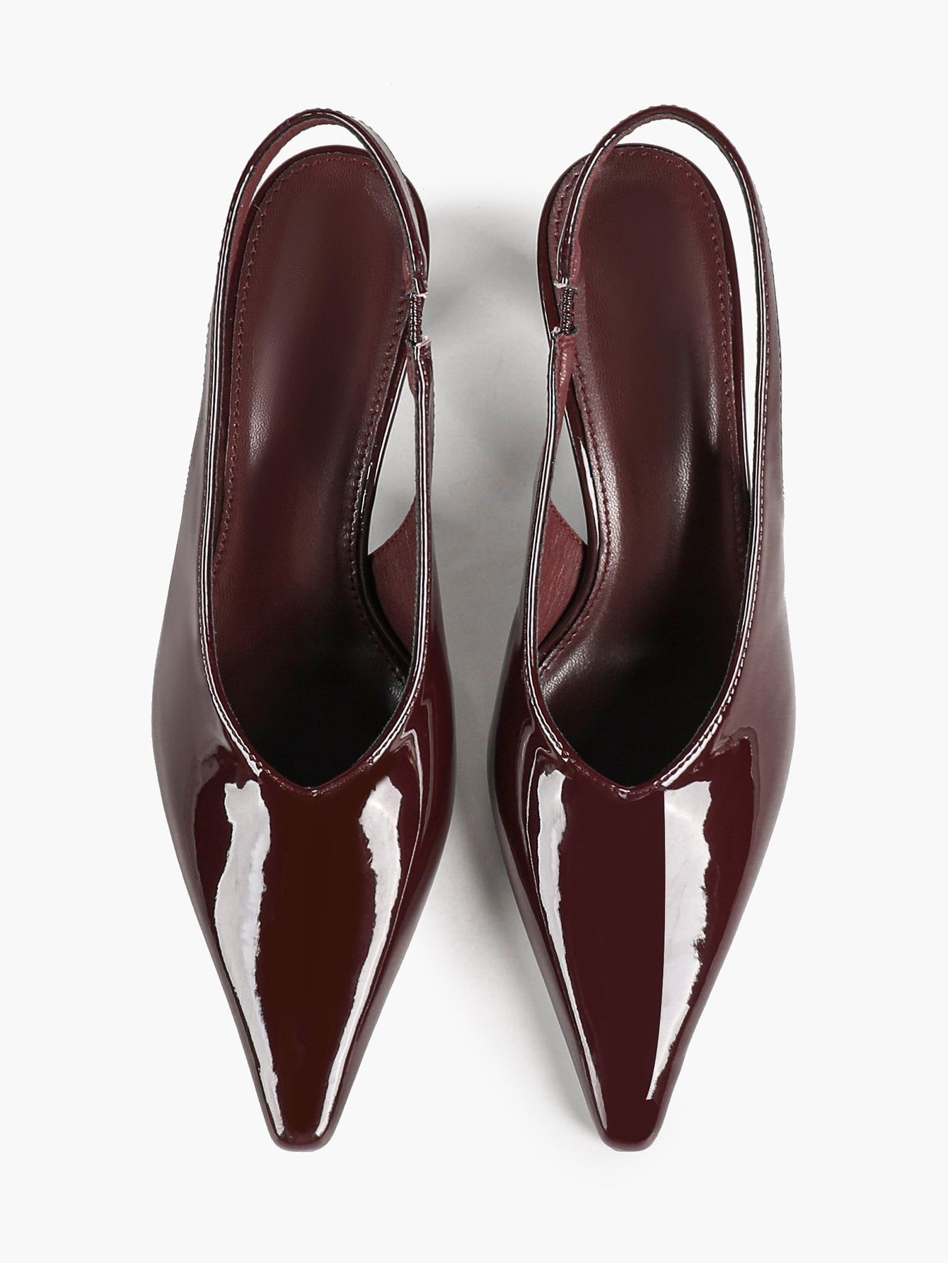 Burgundy Pointed Toe Flared Heel Pumps Slingback High Heels Evening Office Shoes