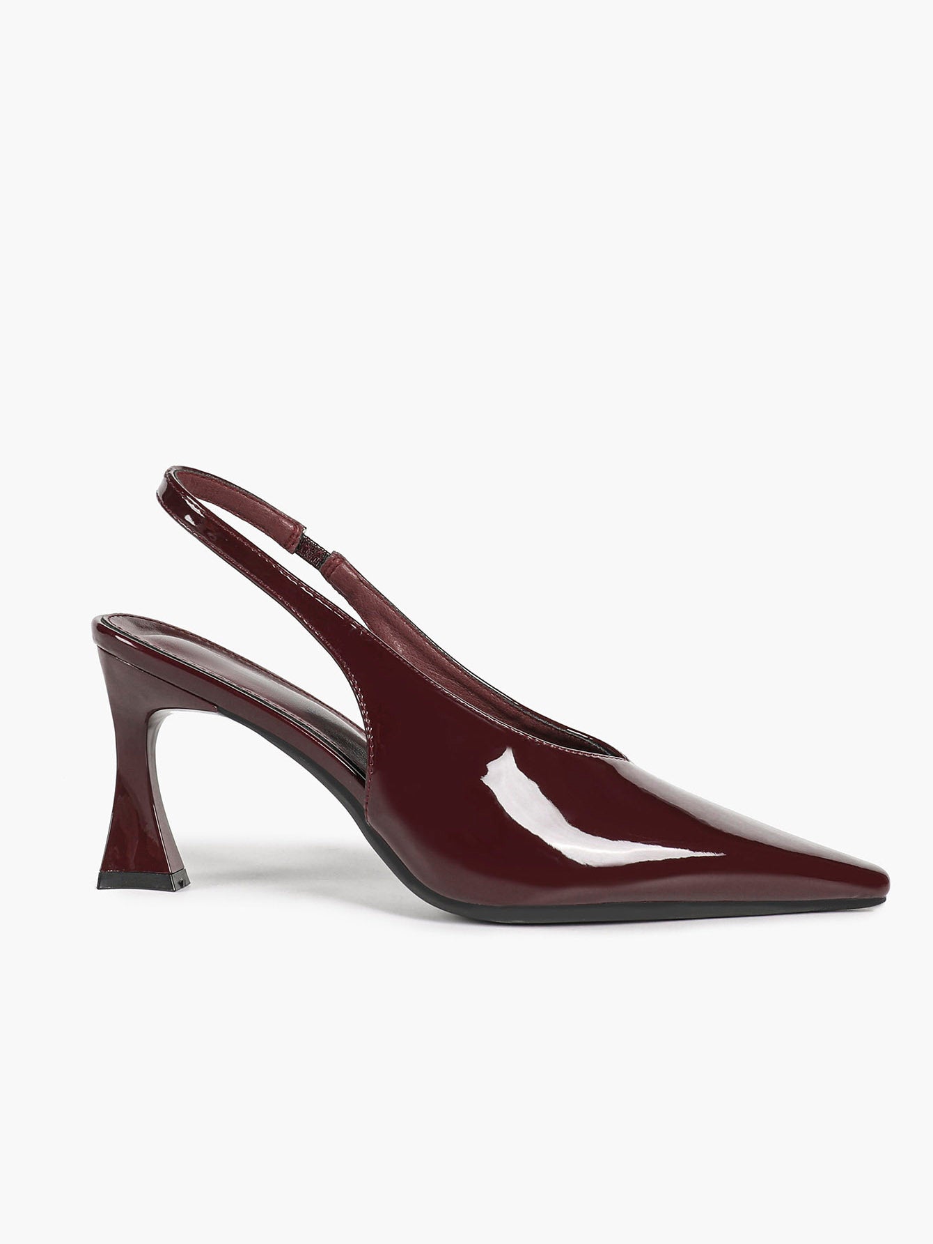Burgundy Pointed Toe Flared Heel Pumps Slingback High Heels Evening Office Shoes
