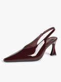 Burgundy Pointed Toe Flared Heel Pumps Slingback High Heels Evening Office Shoes