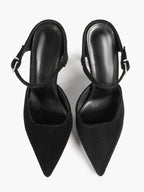 Pointed Toe Burgundy Side Cutout Stiletto Pumps Women Ankle Strap High Heels Evening Party