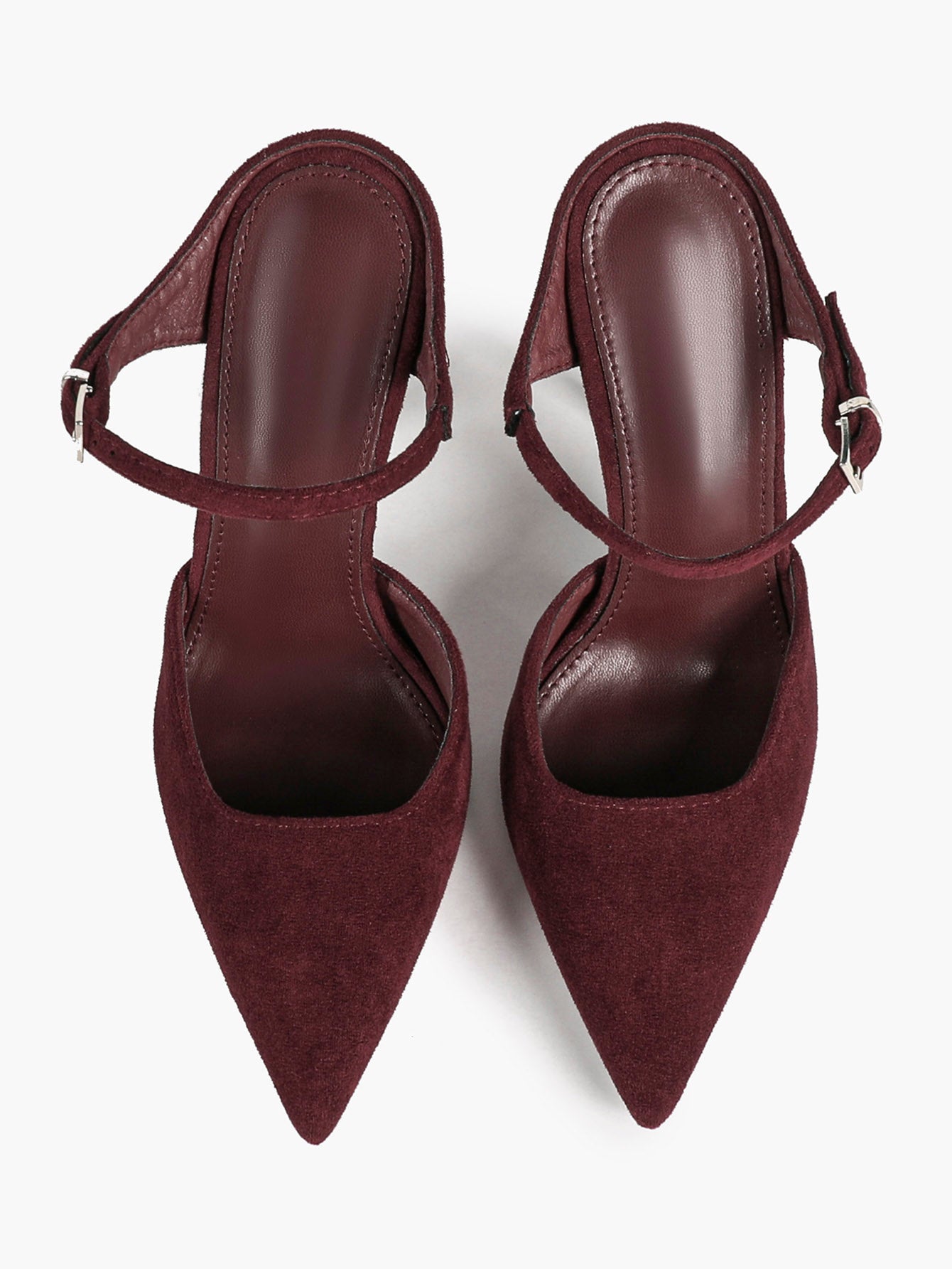 Pointed Toe Burgundy Side Cutout Stiletto Pumps Women Ankle Strap High Heels Evening Party