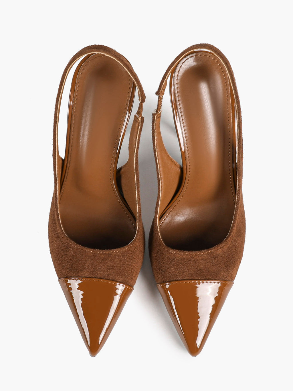 Brown Suede Pointed Toe Slingback Stiletto Chic Heels Dress Date Night