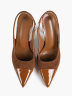 Brown Suede Pointed Toe Slingback Stiletto Chic Heels Dress Date Night
