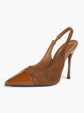 Brown Suede Pointed Toe Slingback Stiletto Chic Heels Dress Date Night