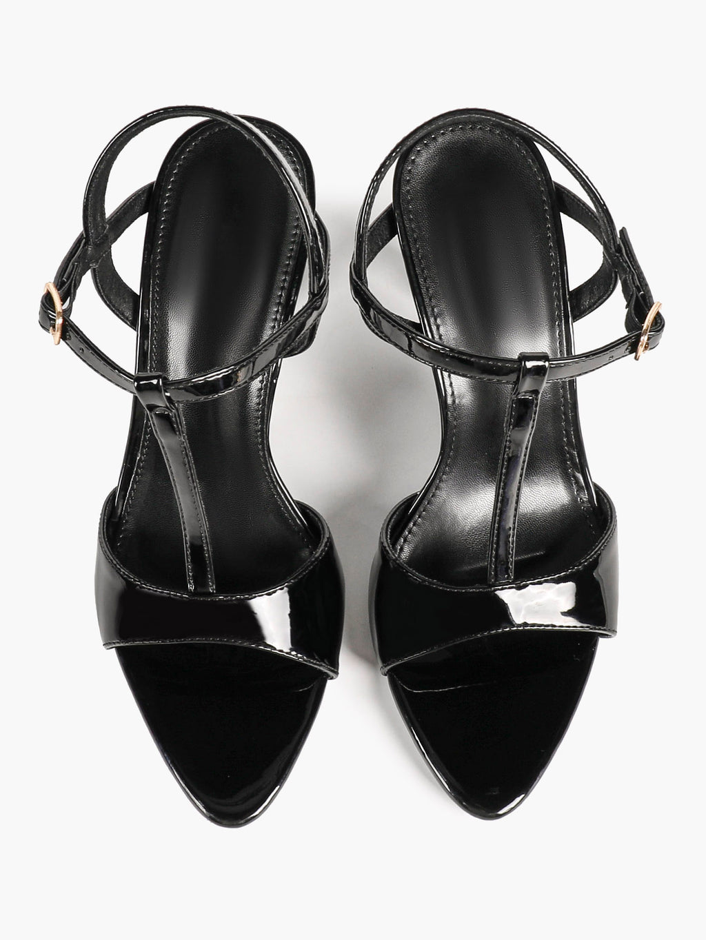 Black Patent T-Strap Slingback High Heel Sandals Open Toe Stiletto Heels with Adjustable Buckle for Party Evening Daily Wear