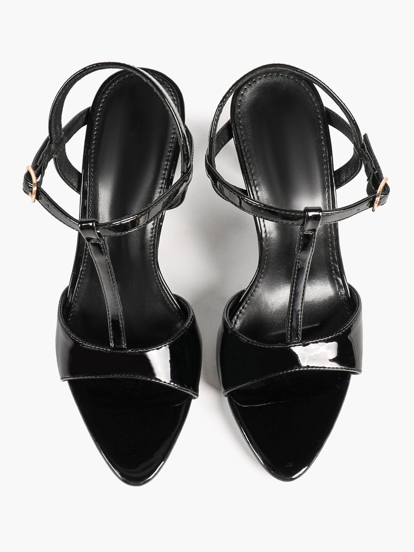 Black Patent T-Strap Slingback High Heel Sandals Open Toe Stiletto Heels with Adjustable Buckle for Party Evening Daily Wear