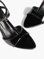 Black Patent T-Strap Slingback High Heel Sandals Open Toe Stiletto Heels with Adjustable Buckle for Party Evening Daily Wear