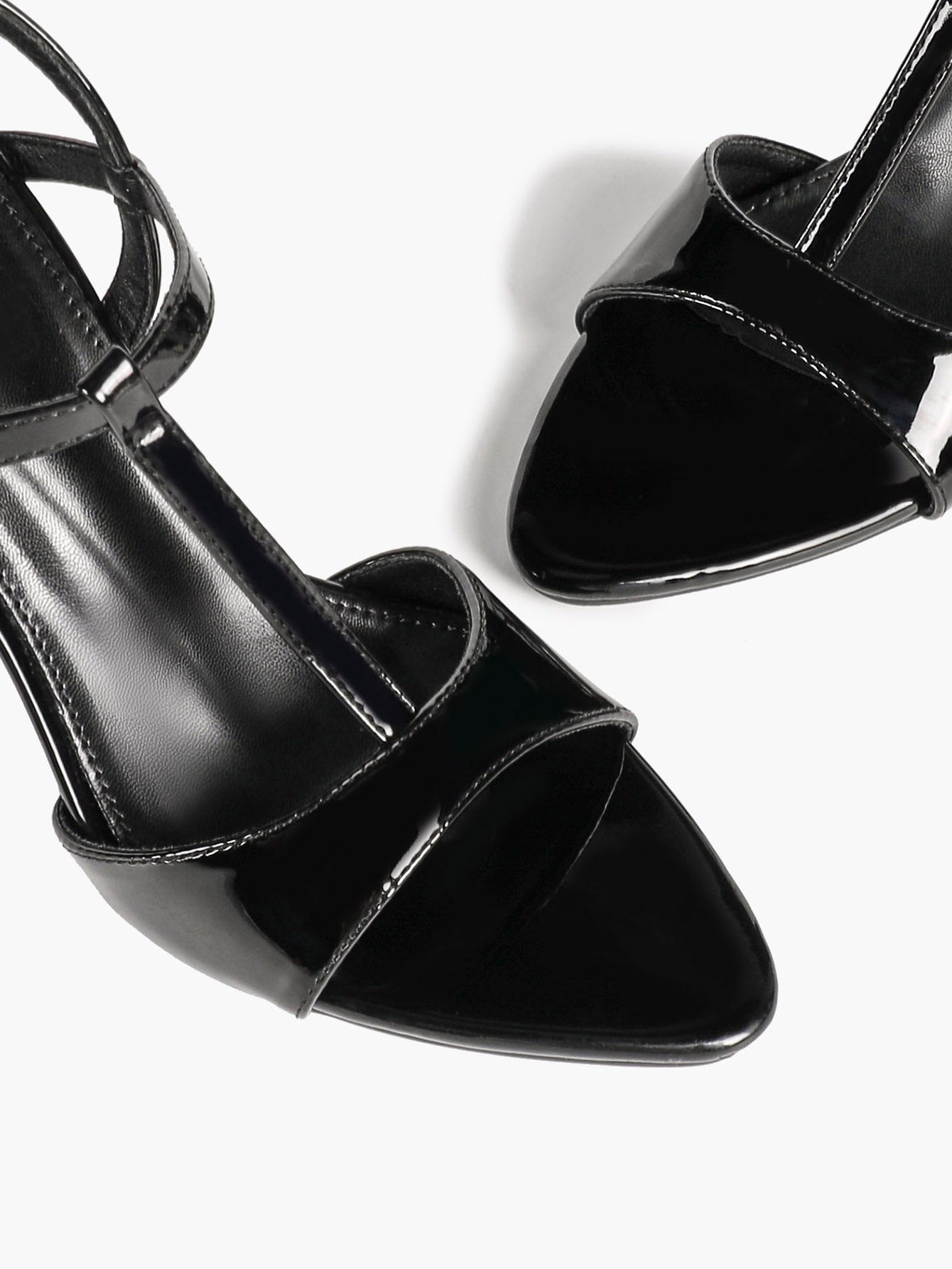 Black Patent T-Strap Slingback High Heel Sandals Open Toe Stiletto Heels with Adjustable Buckle for Party Evening Daily Wear