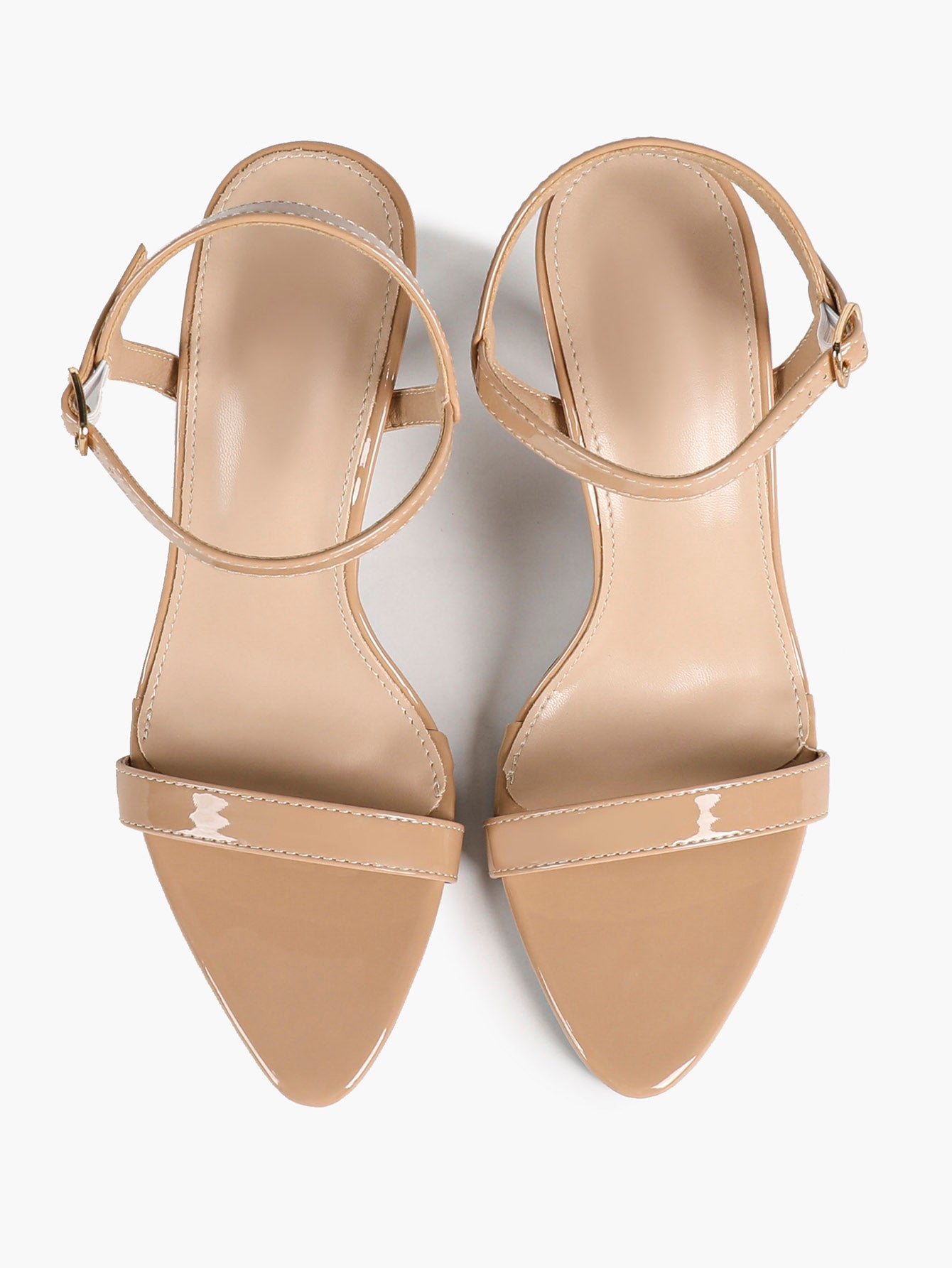 Women's Nude Strap Ankle Strap Sandals Flared Block Heels Daily Wear Date Night