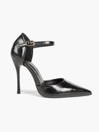 Women's Ankle Strap Heels Pointed Toe Side Cutout Stiletto Classic Pumps Elegant Dress Shoes Formal Event