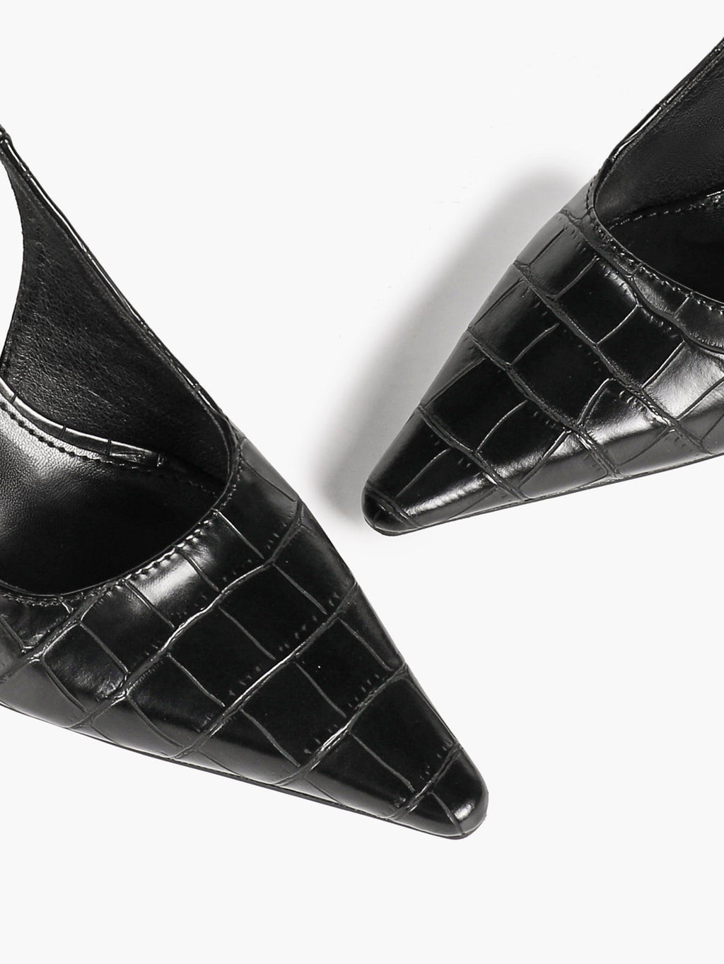 Black Croc‑Embossed PU Slingback Heels Pointed Toe Flared Heel Pumps Office Date Night