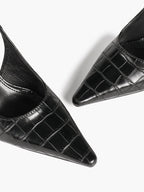 Black Croc‑Embossed PU Slingback Heels Pointed Toe Flared Heel Pumps Office Date Night