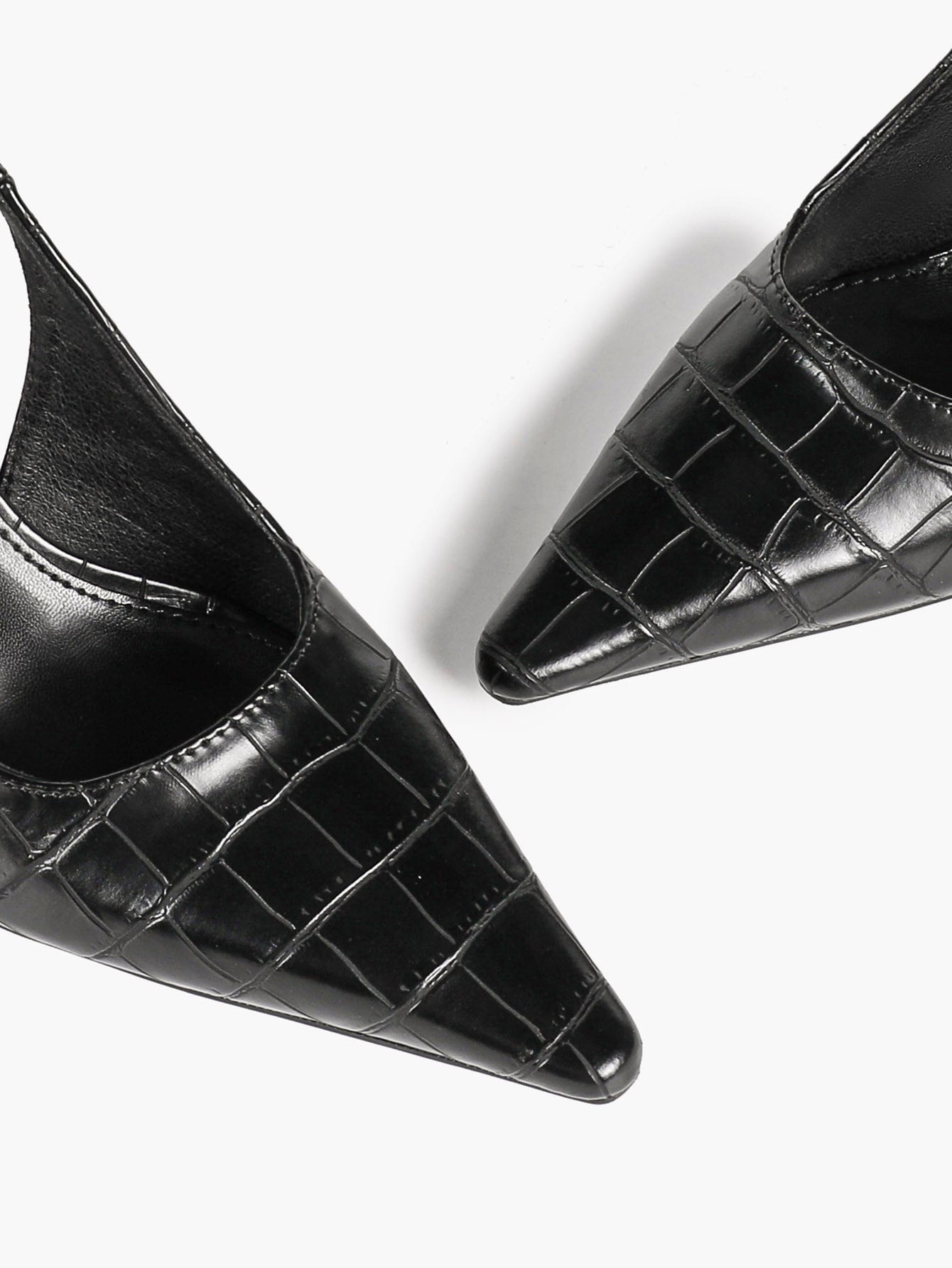 Black Croc‑Embossed PU Slingback Heels Pointed Toe Flared Heel Pumps Office Date Night