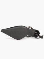 Black Croc‑Embossed PU Slingback Heels Pointed Toe Flared Heel Pumps Office Date Night