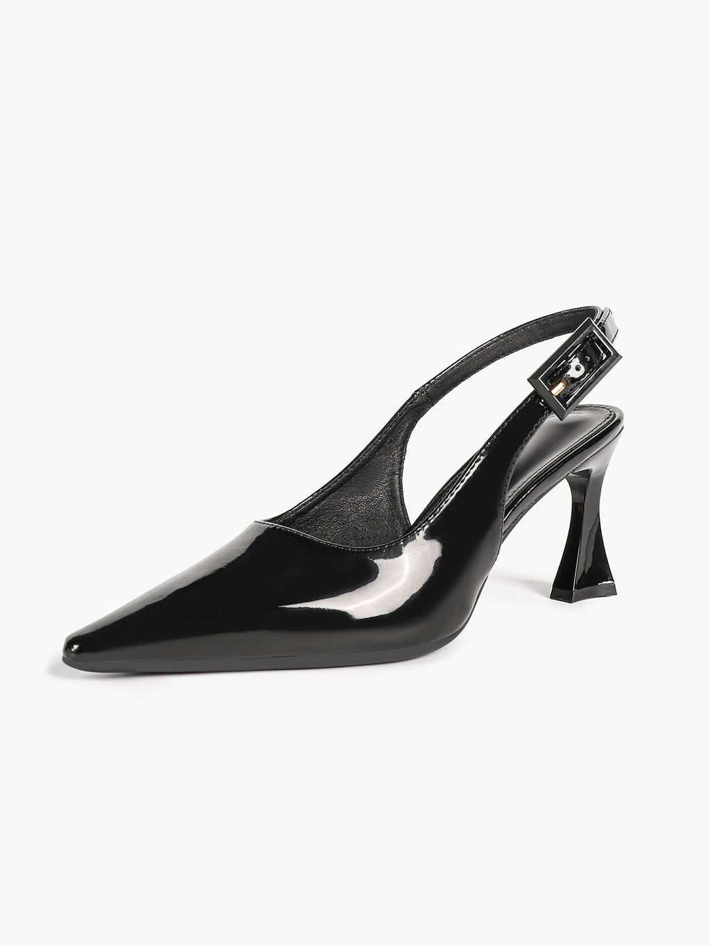 Women's Black Slingback Heels Pointed Toe Flared Heel Pumps Office Formal Event Daily Wear