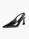 Women's Black Slingback Heels Pointed Toe Flared Heel Pumps Office Formal Event Daily Wear
