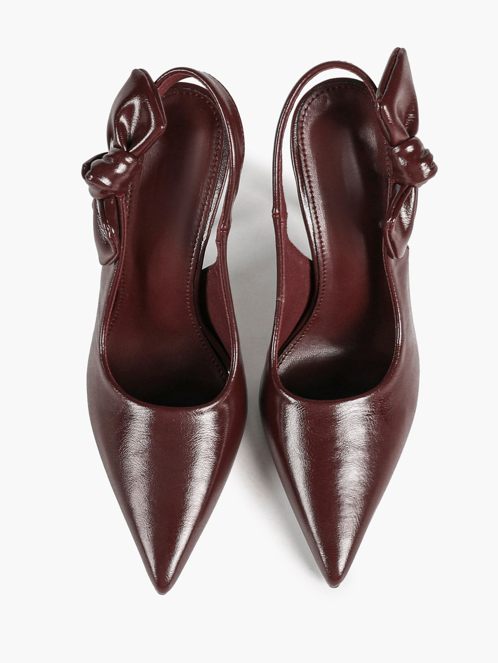 Burgundy Pointed Toe  Bow Slingback Heels Stiletto Shoes Evening Party Date