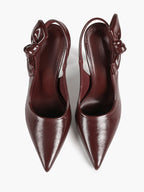 Burgundy Pointed Toe  Bow Slingback Heels Stiletto Shoes Evening Party Date
