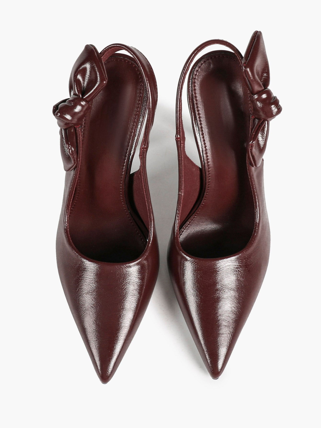 Burgundy Pointed Toe  Bow Slingback Heels Stiletto Shoes Evening Party Date