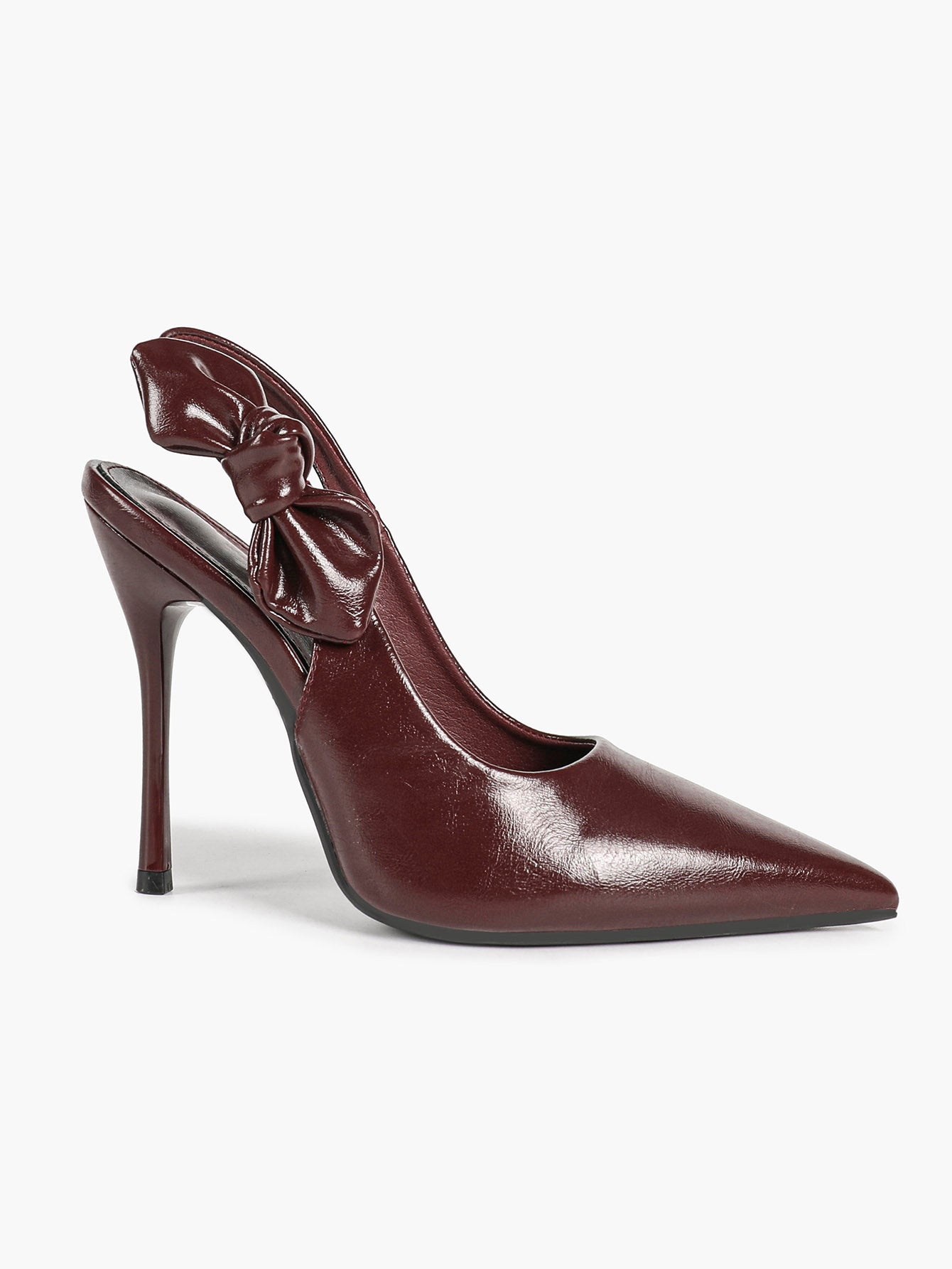 Burgundy Pointed Toe  Bow Slingback Heels Stiletto Shoes Evening Party Date