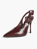Burgundy Pointed Toe  Bow Slingback Heels Stiletto Shoes Evening Party Date