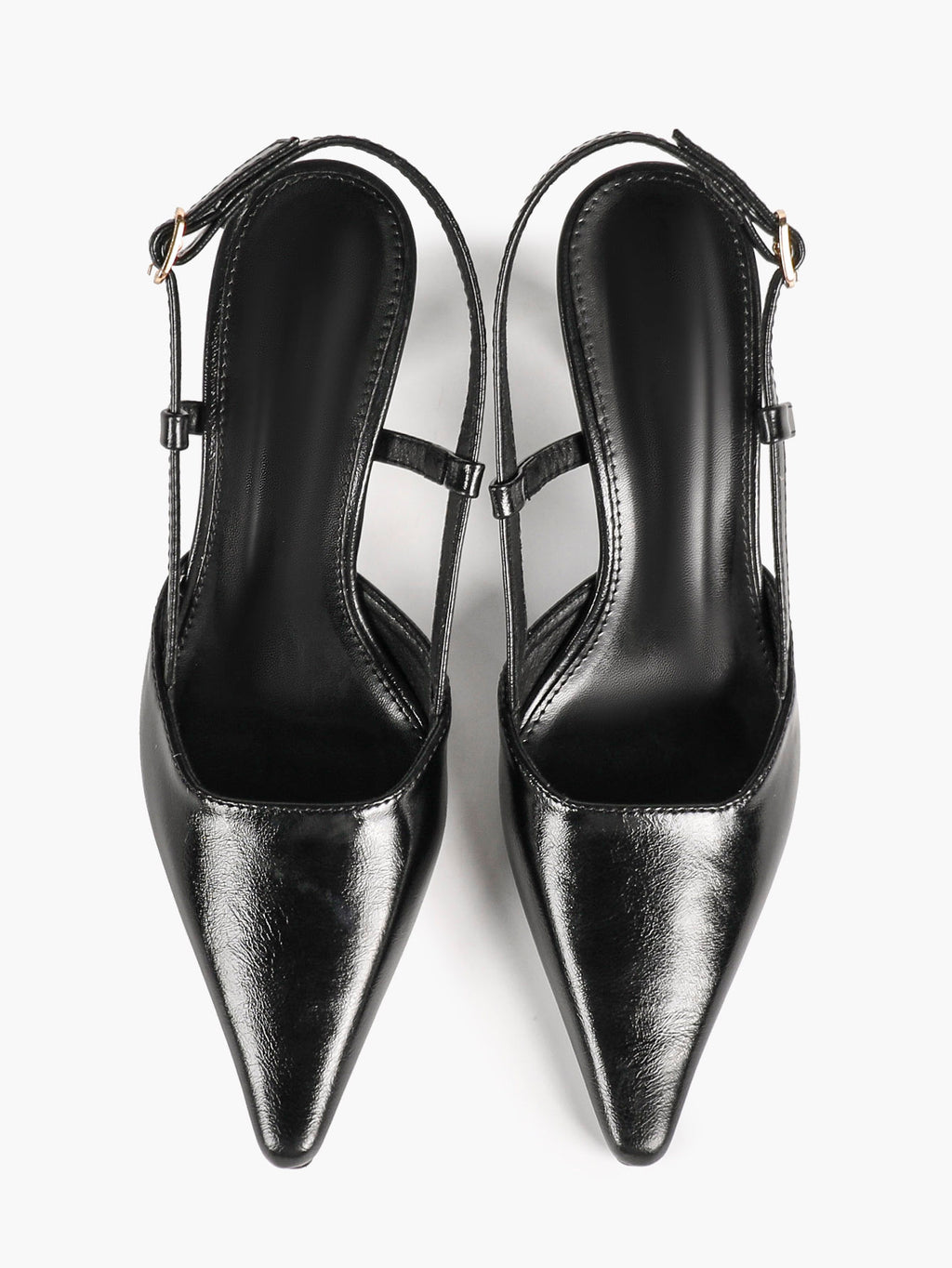 Black Pointed Toe Slingback Pumps Adjustable Buckle Flared High Heel Mules for Daily Office Evening Wear