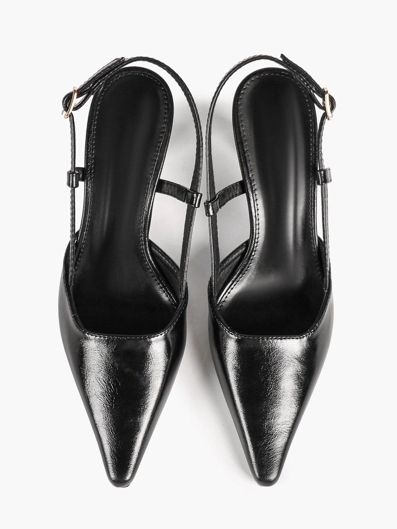 Black Pointed Toe Slingback Pumps Adjustable Buckle Flared High Heel Mules for Daily Office Evening Wear