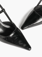 Black Pointed Toe Slingback Pumps Adjustable Buckle Flared High Heel Mules for Daily Office Evening Wear