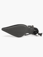 Black Pointed Toe Slingback Pumps Adjustable Buckle Flared High Heel Mules for Daily Office Evening Wear